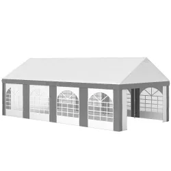 Carpa para Fiesta 4x8 m Carpa de Jardín con Paredes Extraíbles Puertas y Ventanas Anti-UV para Boda Camping Gris - Ogal.Es