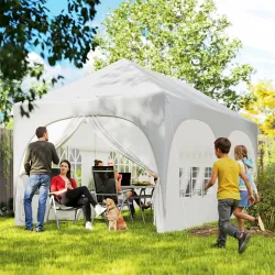 Carpa Plegable 6x3 m Pop-up con 6 Laterales Desmontables Altura Ajustable y Bolsa de Transporte Gris Claro - Ogal.Es