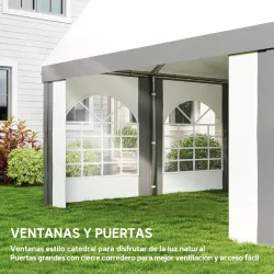 Carpa para Fiesta 4x8 m Carpa de Jardín con Paredes Extraíbles Puertas y Ventanas Anti-UV para Boda Camping Gris - Ogal.Es