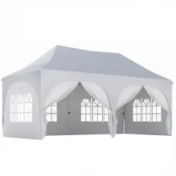 Carpa Plegable 6x3 m Pop-up con 6 Laterales Desmontables Altura Ajustable y Bolsa de Transporte Gris Claro - Ogal.Es