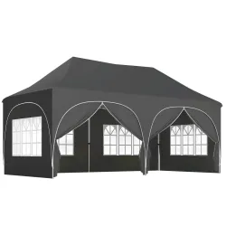 Carpa Plegable 6x3 m Pop-up con 6 Laterales Desmontables Altura Ajustable y Bolsa de Transporte Gris Oscuro - Ogal.Es