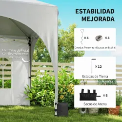 Carpa Plegable 6x3 m Pop-up con 6 Laterales Desmontables Altura Ajustable y Bolsa de Transporte Gris Claro - Ogal.Es