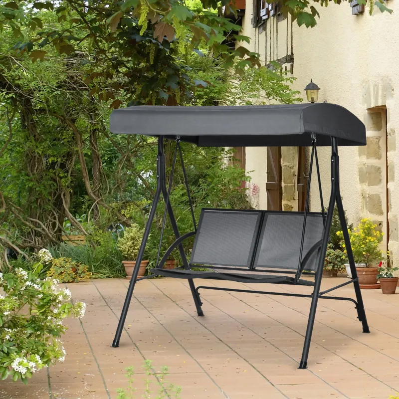 Columpio de Jardín Exterior de 2 Plazas Techo Ajustable y Marco de Acero Asientos Textilene 140x118x162 cm Gris ... - Ogal.Es