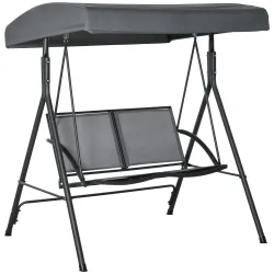 Columpio de Jardín Exterior de 2 Plazas Techo Ajustable y Marco de Acero Asientos Textilene 140x118x162 cm Gris ... - Ogal.Es