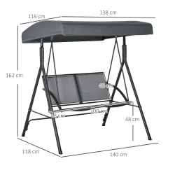 Columpio de Jardín Exterior de 2 Plazas Techo Ajustable y Marco de Acero Asientos Textilene 140x118x162 cm Gris ... - Ogal.Es