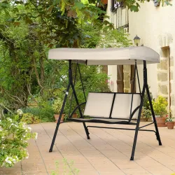 Columpio de Jardín Exterior de 2 Plazas Techo Ajustable y Marco de Acero Asientos de Textilene 140x118x162 cm Beige - Ogal.Es