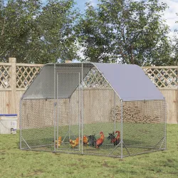 Gallinero para Exterior 2,8x1,9x1,95 m Jaula de Gallinas de 1 Habitación Cubierta de Tela Oxford Anti-UV Plata - Ogal.Es