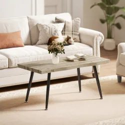 Mesa de Centro Curva Mesa baja para Salón Moderno con Tablero Grueso de 4 cm Patas de Acero 100x50x45 cm Roble - Ogal.Es