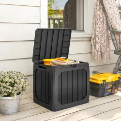 Baúl de Almacenaje Exterior de Plástico Capacidad 121L con 2 Asas y Tapa Bloqueable Impermeable 56x45x53 cm Negro - Ogal.Es