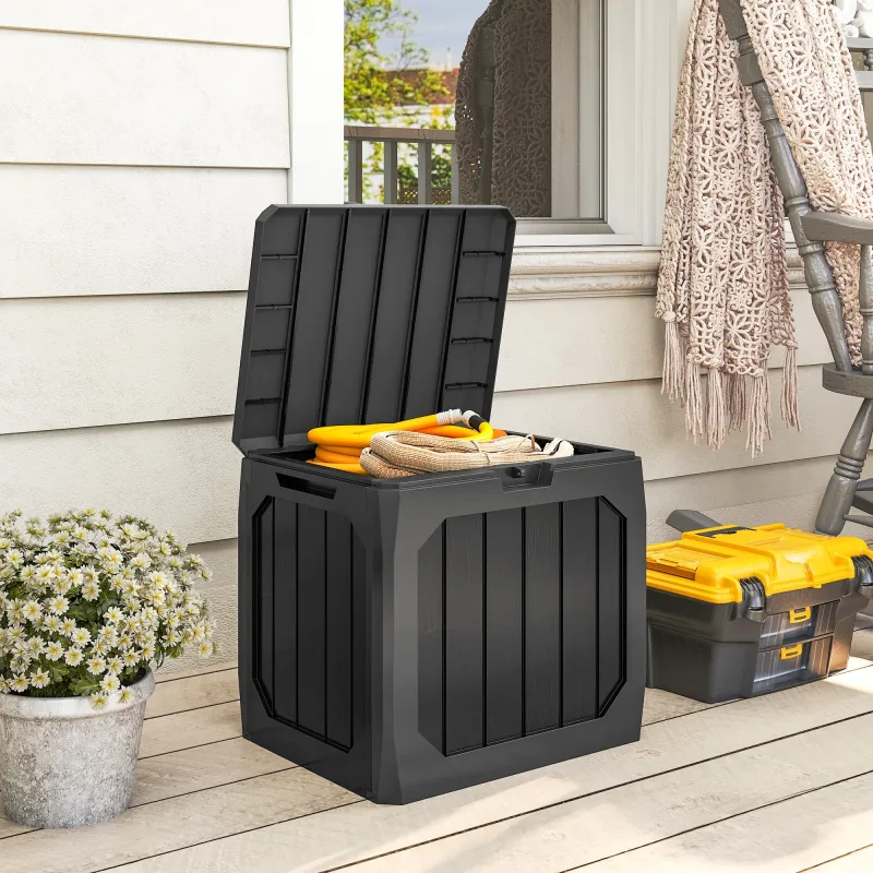 Baúl de Almacenaje Exterior de Plástico Capacidad 121L con 2 Asas y Tapa Bloqueable Impermeable 56x45x53 cm Negro - Ogal.Es