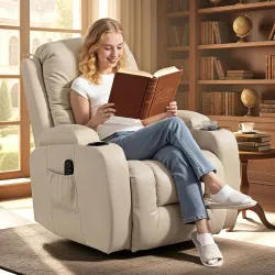 Sillón de Masaje Giratorio Sillón Relax Reclinable con 8 Puntos de Masaje Función de Calefacción 82x99x103 cm Crema - Ogal.Es