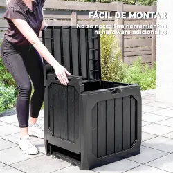 Baúl de Almacenaje Exterior de Plástico Capacidad 121L con 2 Asas y Tapa Bloqueable Impermeable 56x45x53 cm Negro - Ogal.Es