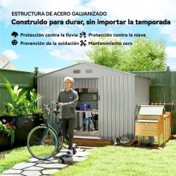 Cobertizo de Jardín Exterior 4,9 m² 277x195x192 cm con Puerta Corredera Ventilación y Kit de Fundación Gris - Ogal.Es