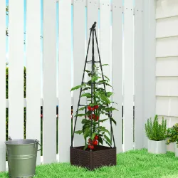 Jardinera con Enrejado Metálico para Plantas Trepadoras Maceta de PP con Orificios de Drenaje y Tapones 40x40x17... - Ogal.Es