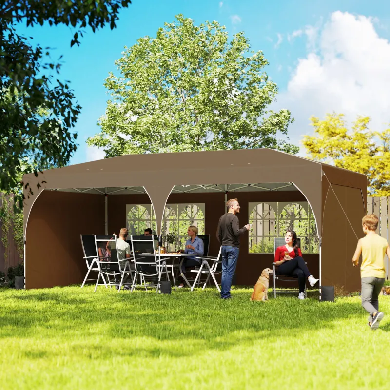 Carpa Plegable 6x3 m con Tiras Reflectantes UPF 50+ Fácil Montaje Sistema Central de Bloqueo Impermeable Beige - Ogal.Es