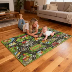 Alfombra Infantil Carretera de Ciudad 160x100 cm Alfombra Educativa Antideslizante para Gateo y Jugar con Coches - Ogal.Es