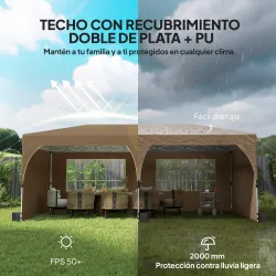 Carpa Plegable 6x3 m con Tiras Reflectantes UPF 50+ Fácil Montaje Sistema Central de Bloqueo Impermeable Beige - Ogal.Es