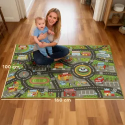 Alfombra Infantil Carretera de Ciudad 160x100 cm Alfombra Educativa Antideslizante para Gateo y Jugar con Coches - Ogal.Es