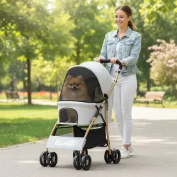 Carrito para Mascotas con 2 Puertas Ventana de Malla Cesta de Almacenamiento Cuerda de Seguridad 80x44,5x97 cm G... - Ogal.Es