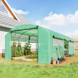 Invernadero de Túnel 6x3x2 m con 3 Puertas Enrollables 4 Ventanas de Malla y Estructura de Acero Galvanizado Verde - Ogal.Es