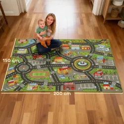 Alfombra Infantil Carretera de Ciudad 200x150 cm Alfombra Educativa Antideslizante para Gateo y Jugar con Coches - Ogal.Es