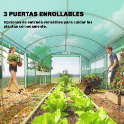 Invernadero de Túnel 6x3x2 m con 3 Puertas Enrollables 4 Ventanas de Malla y Estructura de Acero Galvanizado Verde - Ogal.Es