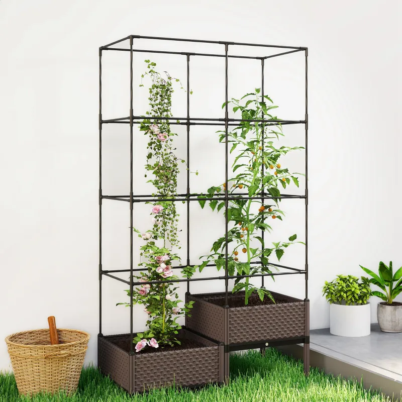 Jardinera con Enrejado Metálico para Plantas Trepadoras 2 Macetas de PP con Orificios de Drenaje 100x50x174 cm N... - Ogal.Es