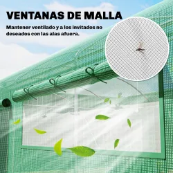 Invernadero de Túnel 6x3x2 m con 3 Puertas Enrollables 4 Ventanas de Malla y Estructura de Acero Galvanizado Verde - Ogal.Es