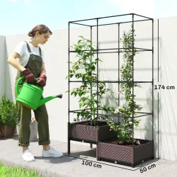 Jardinera con Enrejado Metálico para Plantas Trepadoras 2 Macetas de PP con Orificios de Drenaje 100x50x174 cm N... - Ogal.Es