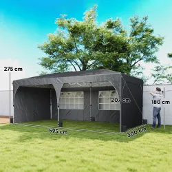 Carpa Plegable 6x3 m con Tiras Reflectantes UPF 50+ Fácil Montaje Sistema Central de Bloqueo Impermeable Gris Os... - Ogal.Es