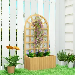 Jardinera con Enrejado de Madera con Drenaje para Cultivos Verduras Flores Hierbas 60x30x120 cm Natural - Ogal.Es