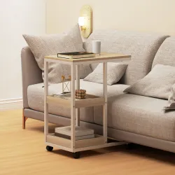 Mesa Auxiliar en Forma de C con Ruedas Estantes Abiertos y Marco de Acero para Salón Dormitorio 51x33x66cm Natur... - Ogal.Es
