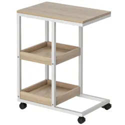 Mesa Auxiliar en Forma de C con Ruedas Estantes Abiertos y Marco de Acero para Salón Dormitorio 51x33x66cm Natur... - Ogal.Es