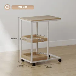 Mesa Auxiliar en Forma de C con Ruedas Estantes Abiertos y Marco de Acero para Salón Dormitorio 51x33x66cm Natur... - Ogal.Es
