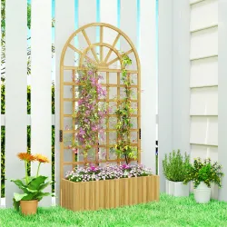 Jardinera con Enrejado de Madera con Drenaje para Cultivos Verduras Flores Hierbas 90x30x180 cm Natural - Ogal.Es