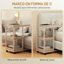 Mesa Auxiliar en Forma de C con Ruedas Estantes Abiertos y Marco de Acero para Salón Dormitorio 51x33x66cm Natur... - Ogal.Es