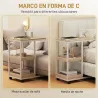 Mesa Auxiliar en Forma de C con Ruedas Estantes Abiertos y Marco de Acero para Salón Dormitorio 51x33x66cm Natur... - Ogal.Es