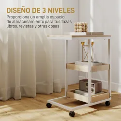 Mesa Auxiliar en Forma de C con Ruedas Estantes Abiertos y Marco de Acero para Salón Dormitorio 51x33x66cm Natur... - Ogal.Es
