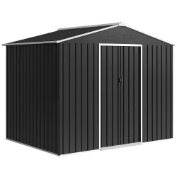 Cobertizo de Jardín Exterior 3,6 m² 236x171x191 cm con Puertas Correderas y Ranuras de Ventilación Gris Oscuro - Ogal.Es