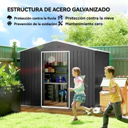 Cobertizo de Jardín Exterior 3,6 m² 236x171x191 cm con Puertas Correderas y Ranuras de Ventilación Gris Oscuro - Ogal.Es