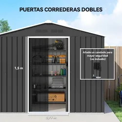 Cobertizo de Jardín Exterior 3,6 m² 236x171x191 cm con Puertas Correderas y Ranuras de Ventilación Gris Oscuro - Ogal.Es
