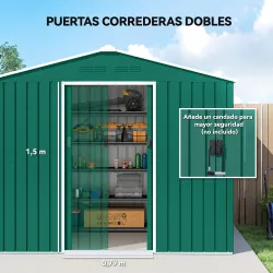 Cobertizo de Jardín Exterior 3,6 m² 236x171x191 cm con Puertas Correderas y Ranuras de Ventilación Verde - Ogal.Es