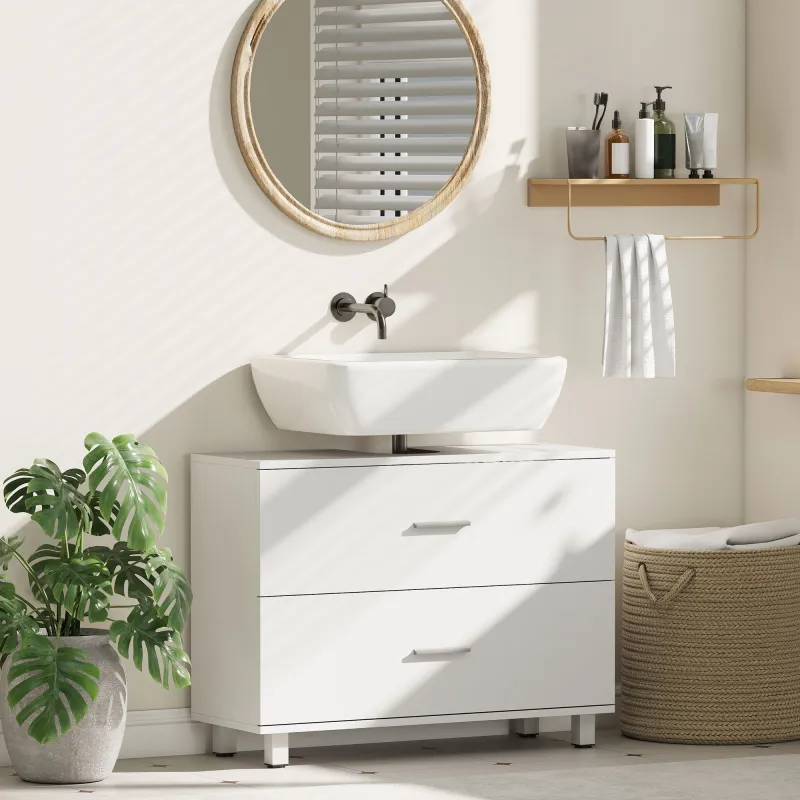 Mueble Bajo Lavabo con 2 Cajones Estilo Moderno para Lavabo sin Pedestal 80x30x60 cm Blanco - Ogal.Es