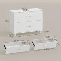 Mueble Bajo Lavabo con 2 Cajones Estilo Moderno para Lavabo sin Pedestal 80x30x60 cm Blanco - Ogal.Es