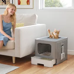 Arenero para Gatos Plegable M con Tapa Enrejada Bandeja Extraíble Pala Gancho Lateral Fácil de Limpiar Antifugas... - Ogal.Es