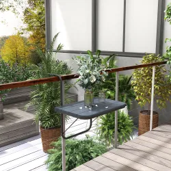 Mesa Colgante para Balcón Plegable de Aluminio con Altura Ajustable en 4 Niveles Carga 25 kg 60x40x55-64 cm Negro - Ogal.Es