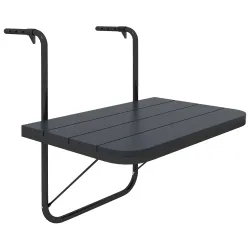 Mesa Colgante para Balcón Plegable de Aluminio con Altura Ajustable en 4 Niveles Carga 25 kg 60x40x55-64 cm Negro - Ogal.Es