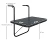 Mesa Colgante para Balcón Plegable de Aluminio con Altura Ajustable en 4 Niveles Carga 25 kg 60x40x55-64 cm Negro - Ogal.Es