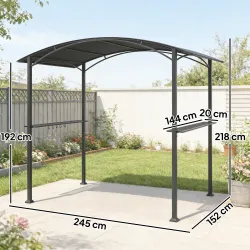 Cenador para Barbacoa de 2,4 x 1,5 m Cenador de Pérgola Exterior con 2 Estantes Laterales y Ganchos Gris Oscuro - Ogal.Es