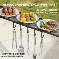 Cenador para Barbacoa de 2,4 x 1,5 m Cenador de Pérgola Exterior con 2 Estantes Laterales y Ganchos Gris Oscuro - Ogal.Es
